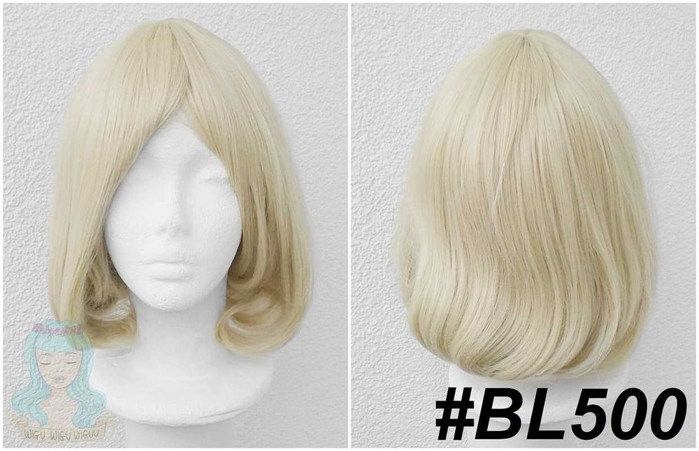 Krótka blond peruka bob z grzywką krótki wig cosplay do ramion