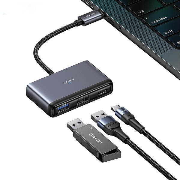 Usams Adapter Hub 5w1 USB 2.0/USB 3.0/Usb-c/Tf/Sd szary/dark grey SJ628HUB01 (US-SJ628)