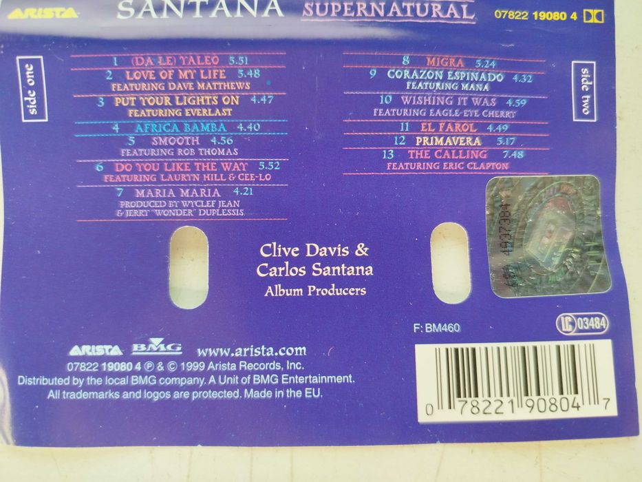 Santana Supernatural kaseta Arista Rock Latin Funk Soul Pop Blues