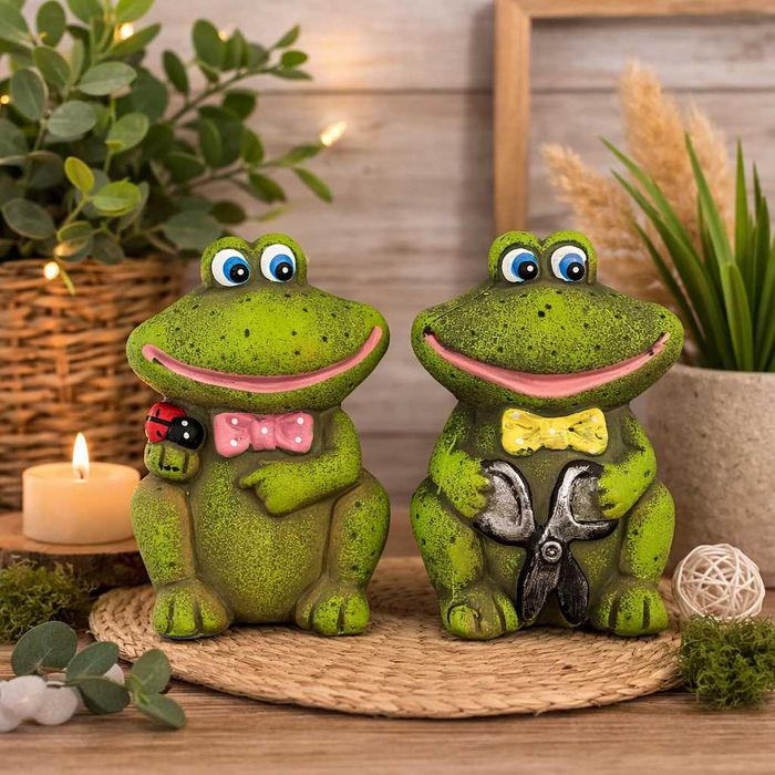 Figurka ogrodowa żaba żabka ceramiczna do ogrodu 2 sztuki