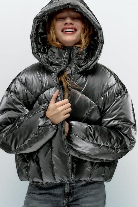 Металізована стьобана куртка-анорак ZARA