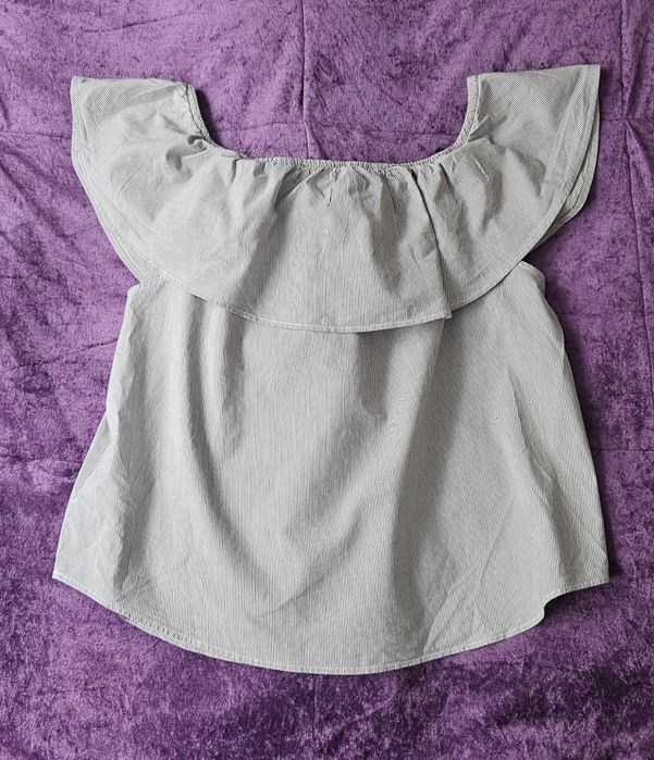 Koszulka ciążowa 40 / L hiszpanka z falbaną w paseczki jasna bawełnian