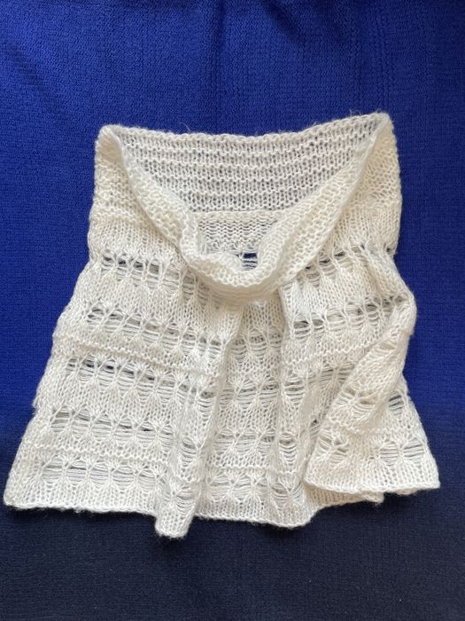 Komin wełniany szal moher 100% jasno kremowy ażurowy wzór