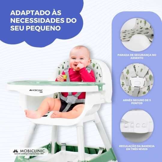 Cadeira alta 2 em 1, 360º, 2 alturas ajustáveis, Máx 35kg, Bandeja e armazenamento, Branco verde