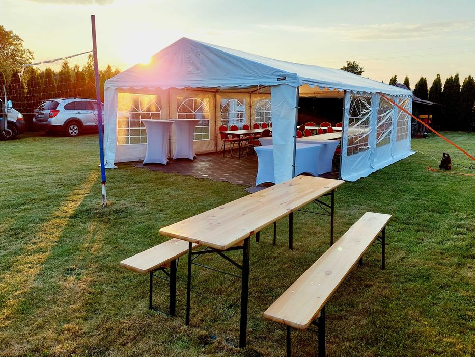 Wynajem namiotów , krzeseł , stołów , zastawy , pokrowców , nagrzewnic
