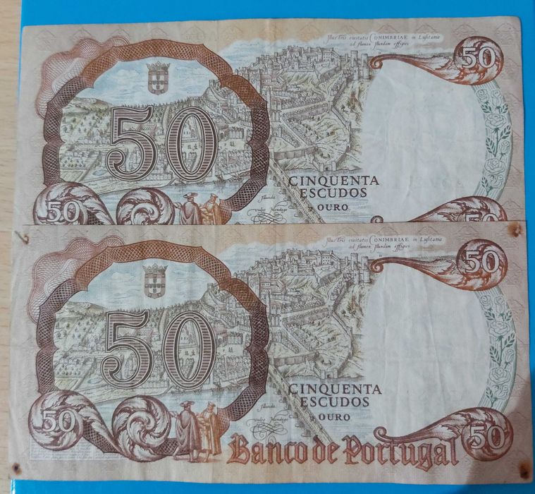 2 Notas de 50$00 de Portugal, CH 8, Rainha Santa Isabel 1964