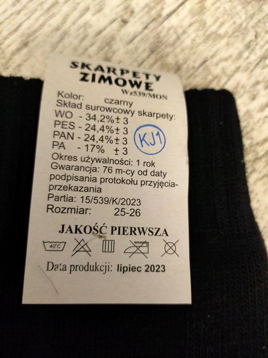 Nowe skarpety zimowe 3 pary r. 25-26