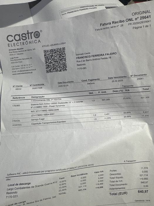 PA Activo 1500W (Subwoffer 15” + 2 Colunas 8”) - Power Dynamics