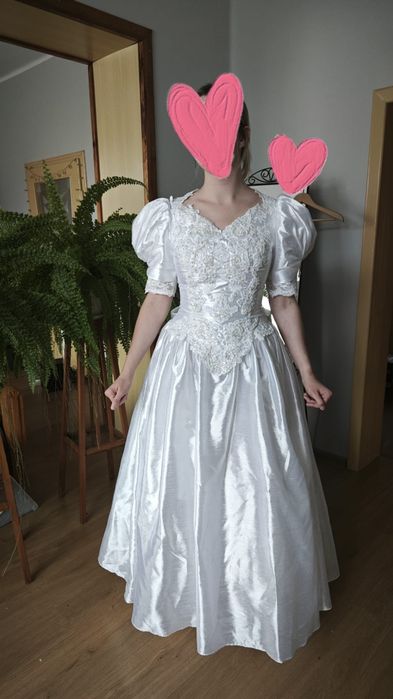 Suknia ślubna S/M vintage retro biała gipiura, perły, cekinami