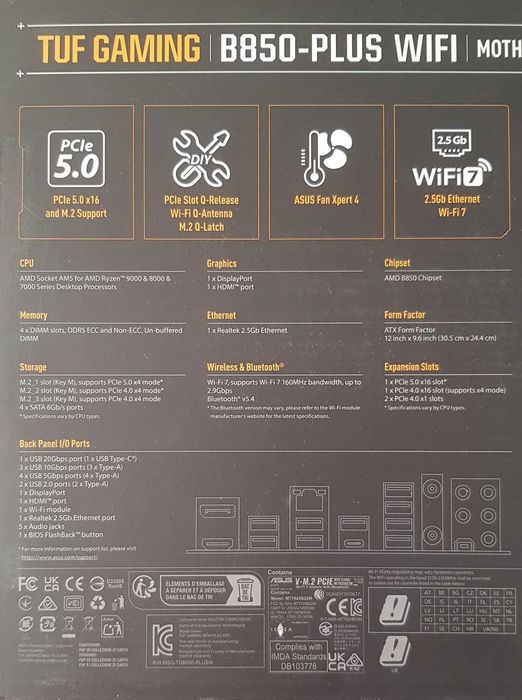 Motherboard ASUS TUF B850-PLUS WIFI (Nova selada) – AM5 / DDR5 / WiFi 7