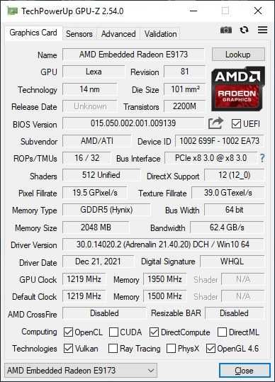 AMD Radeon E9173 2Gb GDDR5 LowProfile (Embedded RX550) низькопрофільна