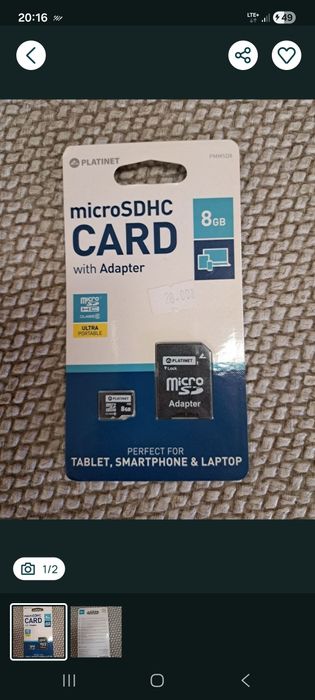 Karta micro SDHC Cart witam Adapter 8 GB