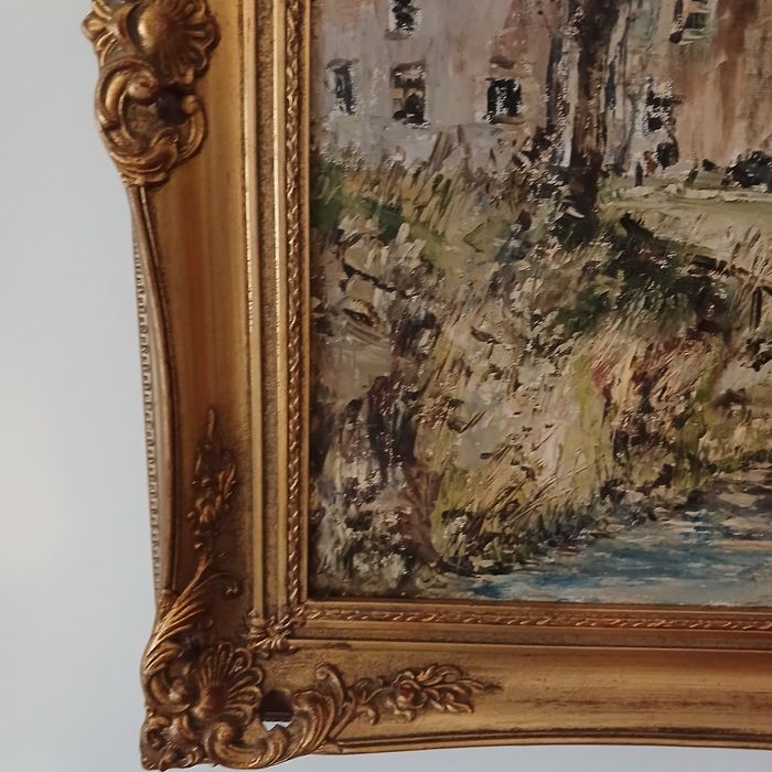 Pintura a Óleo  sobre placa - Moldura Feita na Checoslováquia  Vintage