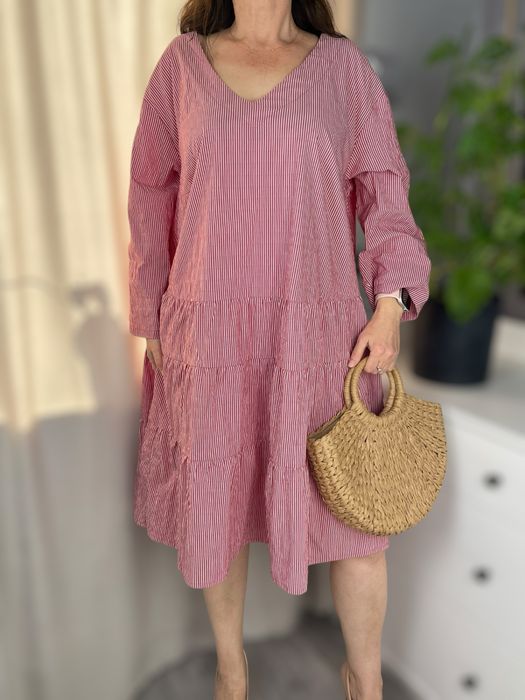 Czerwono biala bawelniana krotka luzna sukienka bpc 6XL 52