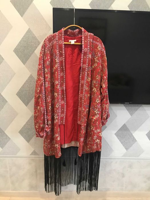 Платье халат H&M  XS подкладка бахрома вискоза
