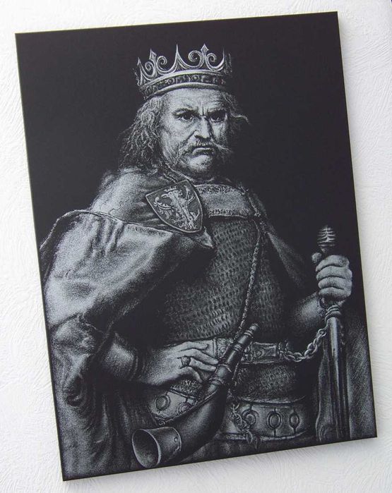 Łokietek Matejko Obraz ręcznie rzeźbiony Grawerowany