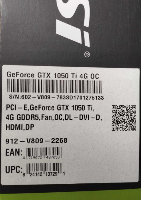 MSI GeForce GTX 1050 Ti 4G OC