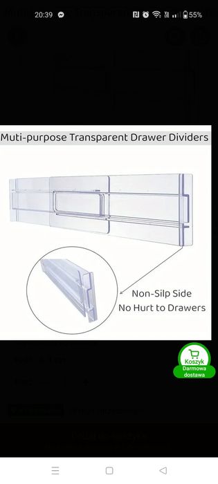 Przegroda do szuflady przeźroczysta rozsuwana