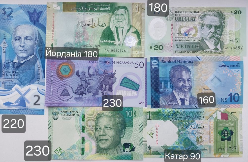 Банкноти, бони, купюри, гроші країн світу, UNC