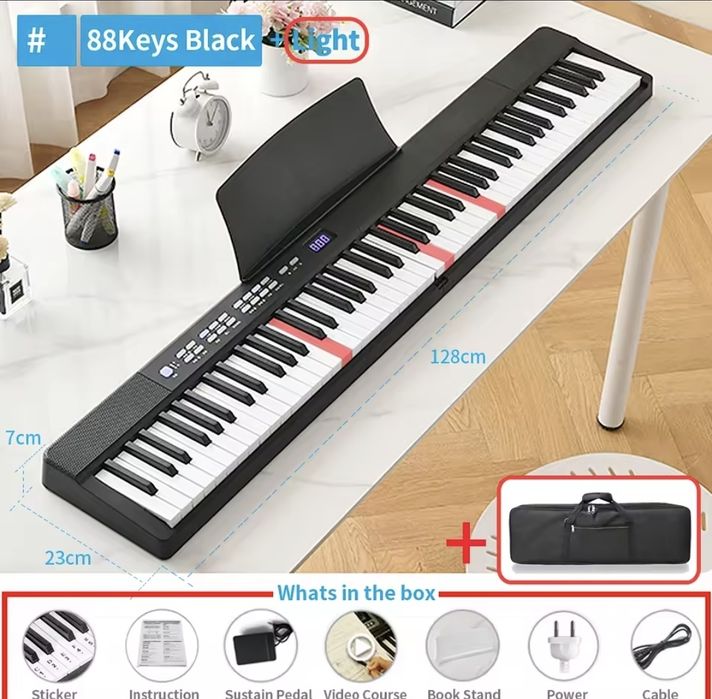 Складне цифрове піаніно на 88 клавіш з підсвіткою (MIDI, Bluetooth)