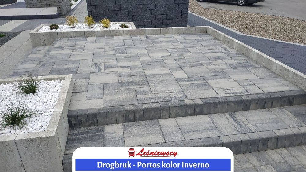 Kostka brukowa Drogbruk-Portos NOWOCZESNA-duże kształty podjazd taras