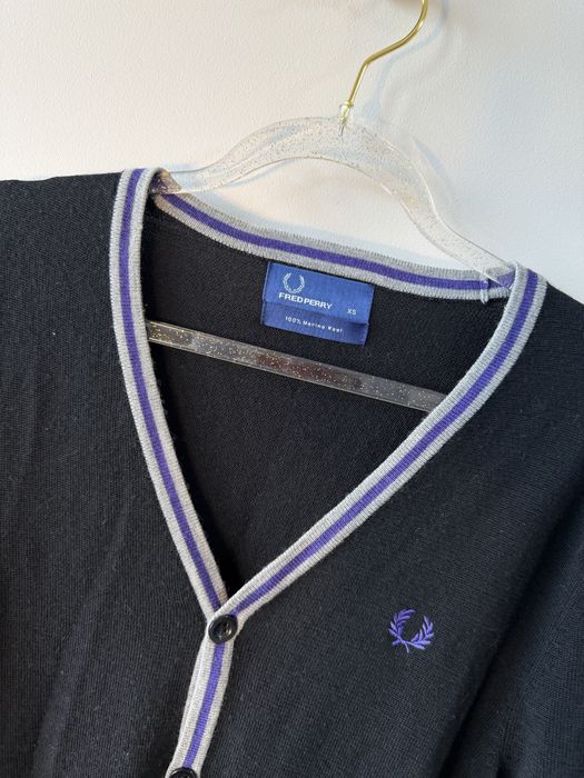 Fred Perry czarny kardigan XS merino wool wełna