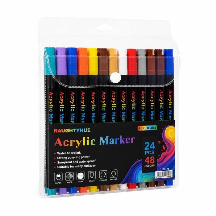 Набір акрилових маркерів Acrylic Marker 48 кольорів, 24 двосторонні маркери для малювання, розпису, творчості