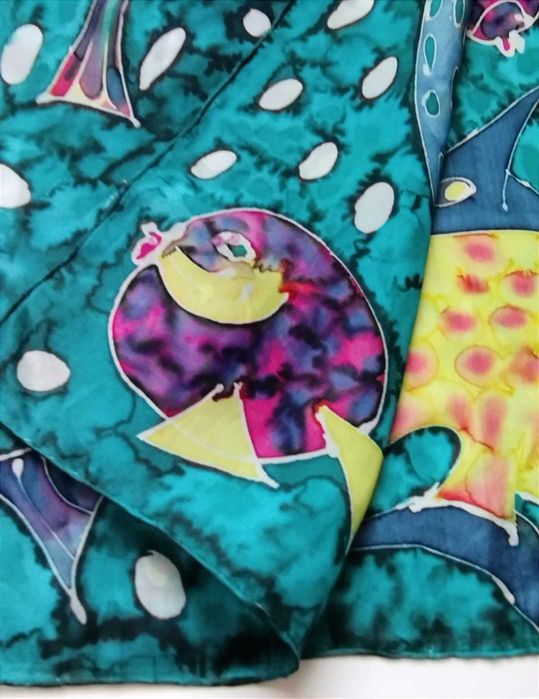 Szalik chustka w Ryby 100% Jedwab