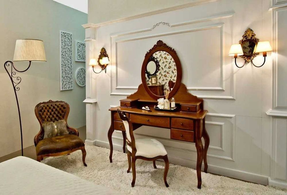 Dressing Table with Mirror, Sideboard, Desk, and Record Player – Solid Wood and Marble64750962083843121