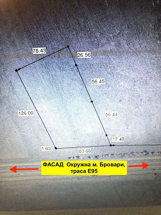 Продаж фасадної ділянки 1,115Га на Окружній міста Бровари, траса Е-95