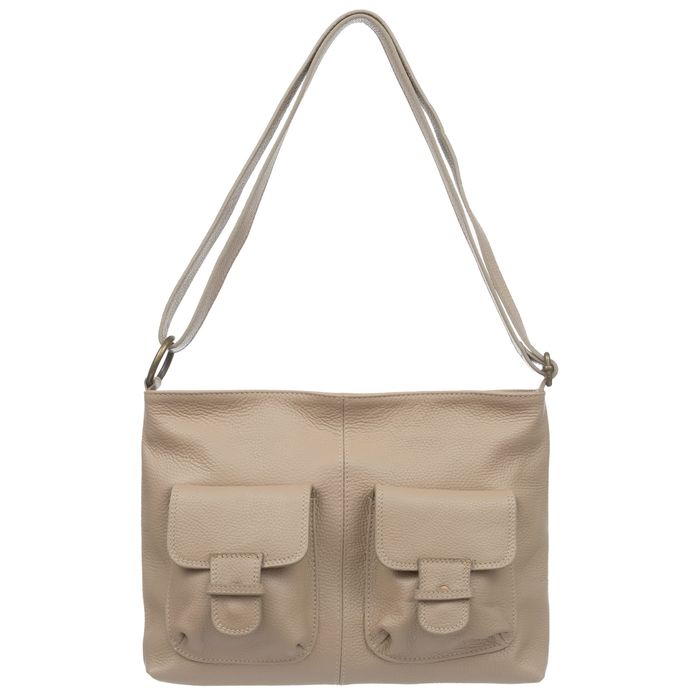 VERA PELLE torebka skórzana listonoszka z kieszeniami V648 beżowa