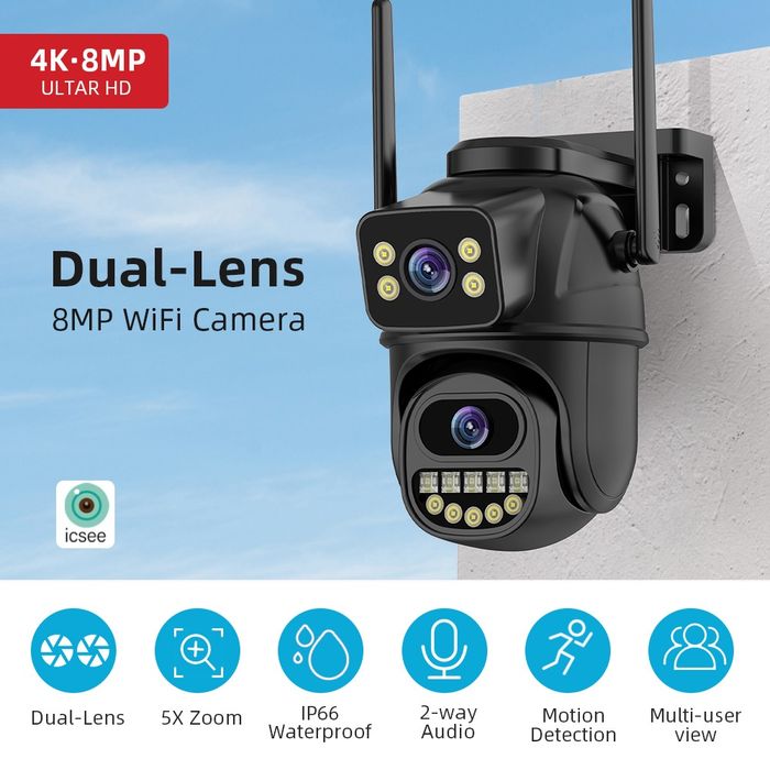 Kamera Zewnętrzna WiFi 8MPx | Dual Obiektyw | Full HD | Aplikacja