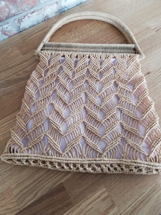 Torebka z juty boho na lato, koszyk, siatka eco beż naturalna