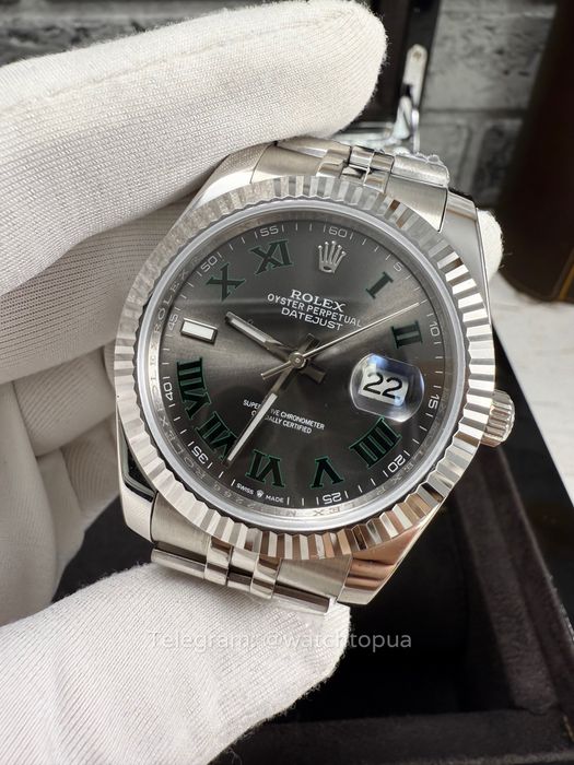 Годинник Rolex Datejust Wimbledon 41 Grey Dial Green Roman Ролекс