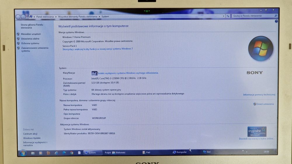 Notebook Sony VAIO VPCSB