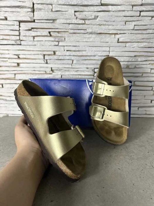 Birkenstock Arizona złote klapki skórzane r 36 nowe z pudełkiem