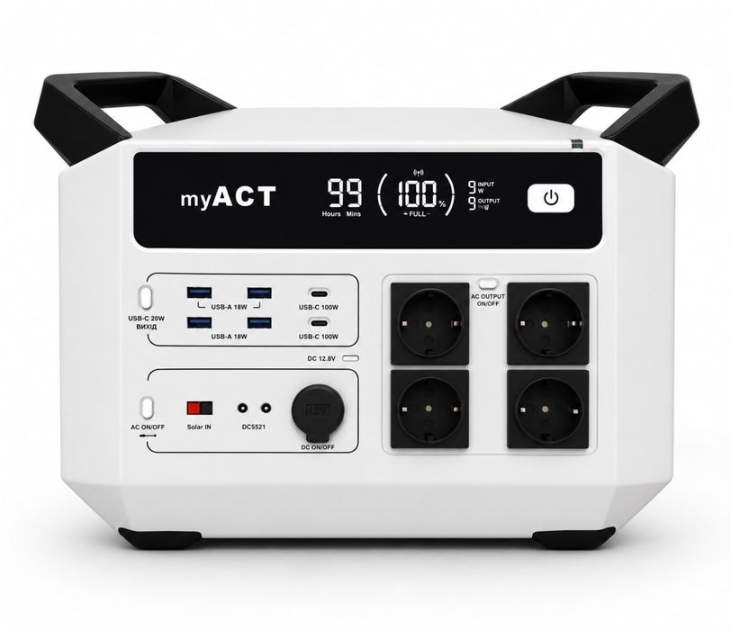 Зарядна станція myACT AP2200 2200 Вт, LiFePO4 2160 Вт·год, UPS, пікова потужність 3300вт