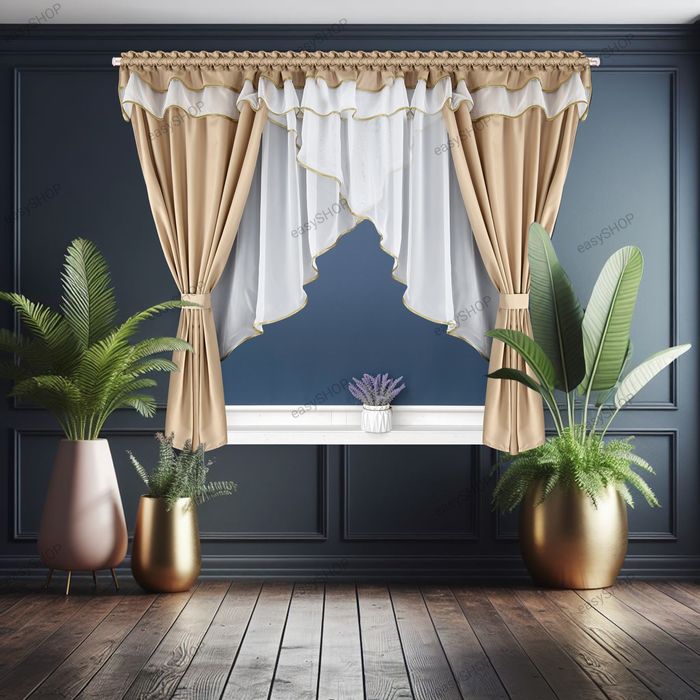 Komplet firana i zasłony beżowe 150x400