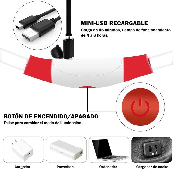 Świecąca obroża dla psa LED USB regulowana nocna czerwona