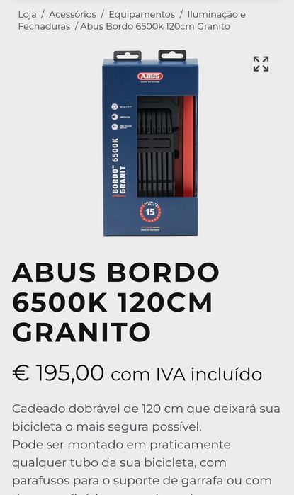 Super cadeado dobrável ABUS 6500 K 120 cm