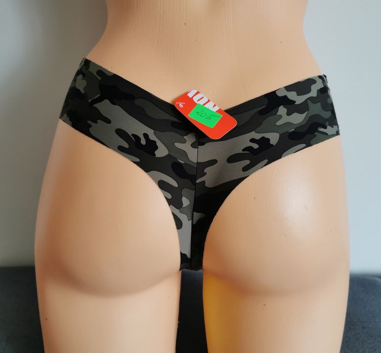 Majtki damskie stringi bezszwowe - wojskowe