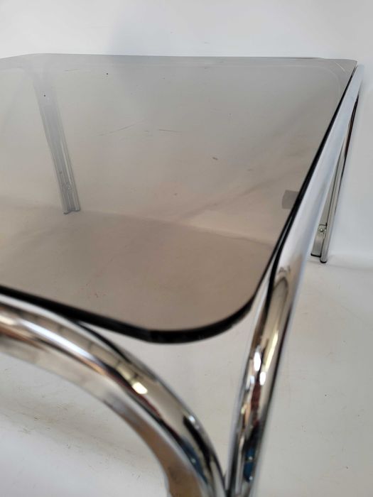 bauhaus stolik chromowany dymione szkło 83x83x46 vintage lata 70 masywny
