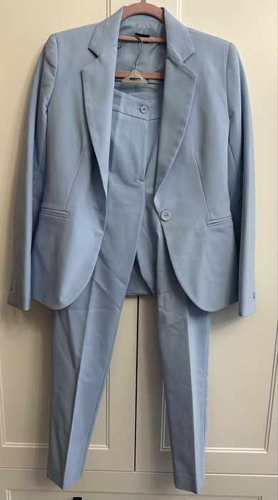 Elegancki garnitur damski błękitny  r. 34 – marynarka + spodnie