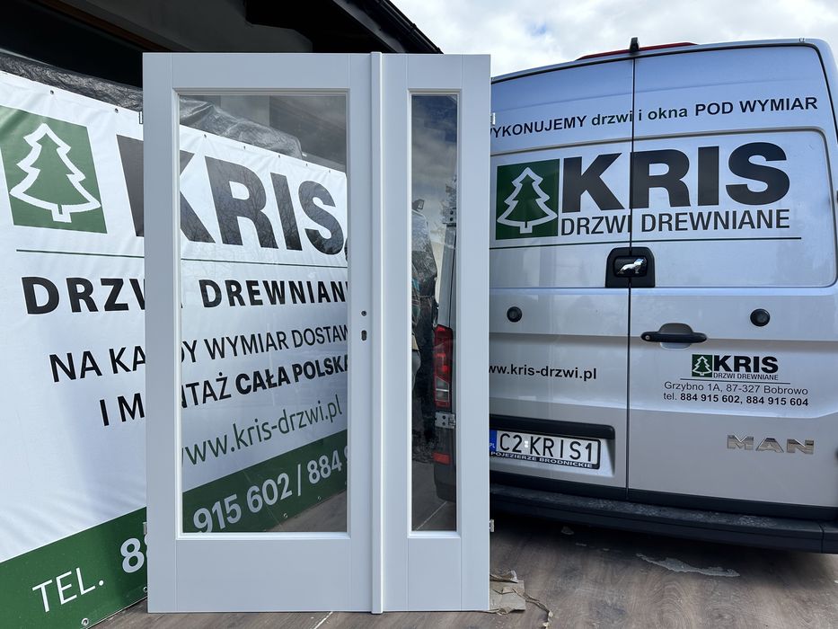 Drzwi drewniane dwuskrzydłowe wewnętrzne BIAŁE na wymiar cała Polska