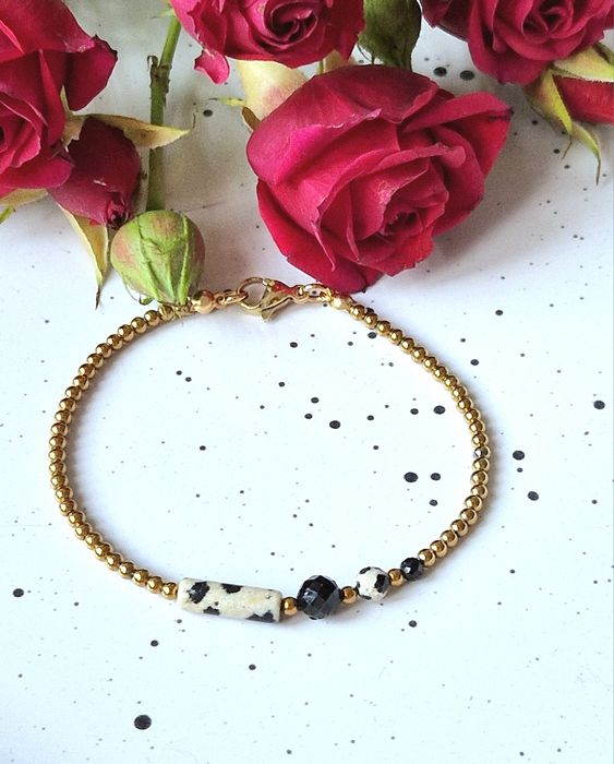 Bransoletka z kamieni naturalnych  turmalin jaspis dalmatyński okazja