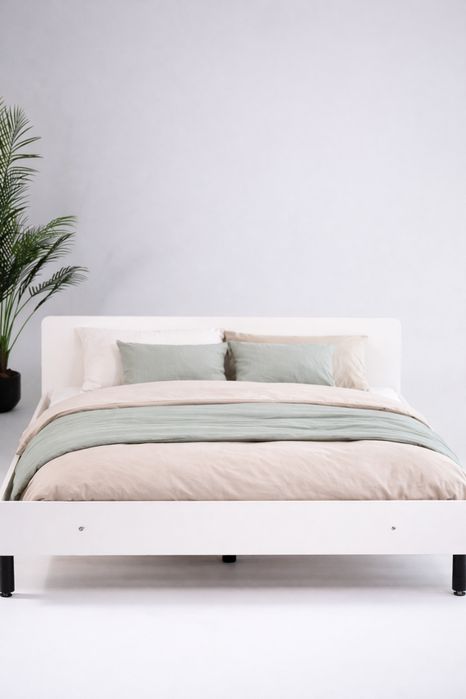 Łóżko 160×200 białe + metalowy stelaż, 32 listwy bukowe, mocne