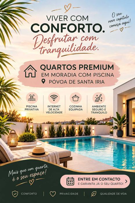 Quartos premium em moradia com PISCINA | Póvoa de Santa Iria