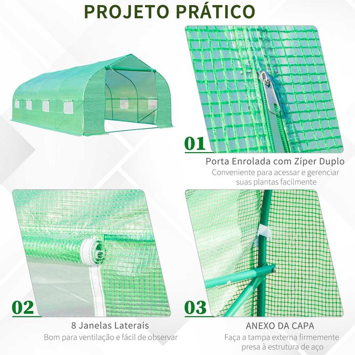 Túnel para cultivo 600x300x200 cm verde em aço e PE 18 m²
