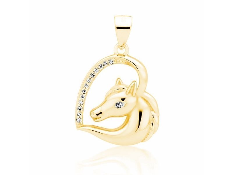 Złocony Srebrny Wisior Serce Konik Horse Cyrkonie Z1795Cg_W