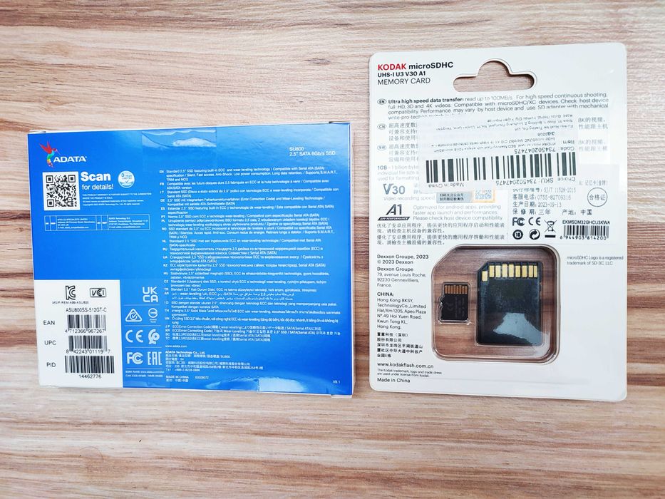 Karta Kodak microSDHC 32GB + dysk SSD ADATA SU800 512GB, 2,5'' SATA.